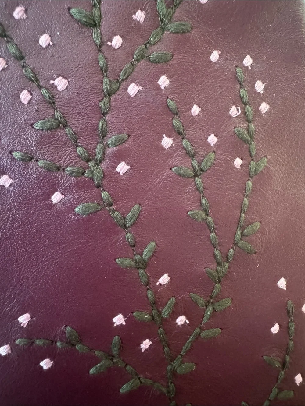 Coldwater Creek Wandering Thyme maroon leather hobo floral embroidered bag